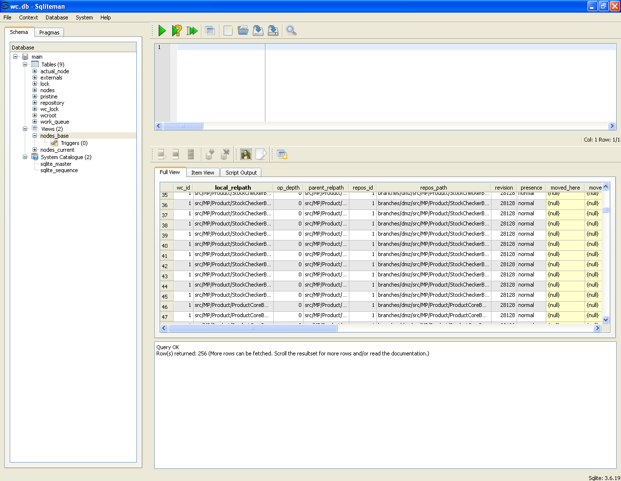SQLiteman view of the SVN database